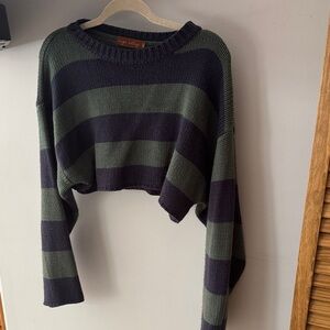 Brandy Melville Black and Green Striped Sweater